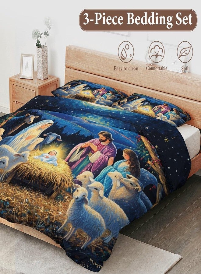 Delerain Comforter Cover Set Queen Size, Christmas Nativity Scene 3-Piece Bedding Set for Women Men Modern Soft Microfiber Bedroom Set Room Decor, 1 Duvet Cover + 2 Pillowcases - Image 4