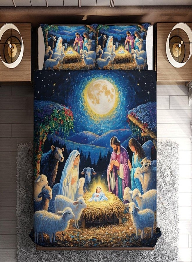 Delerain Comforter Cover Set Queen Size, Christmas Nativity Scene 3-Piece Bedding Set for Women Men Modern Soft Microfiber Bedroom Set Room Decor, 1 Duvet Cover + 2 Pillowcases - Image 3