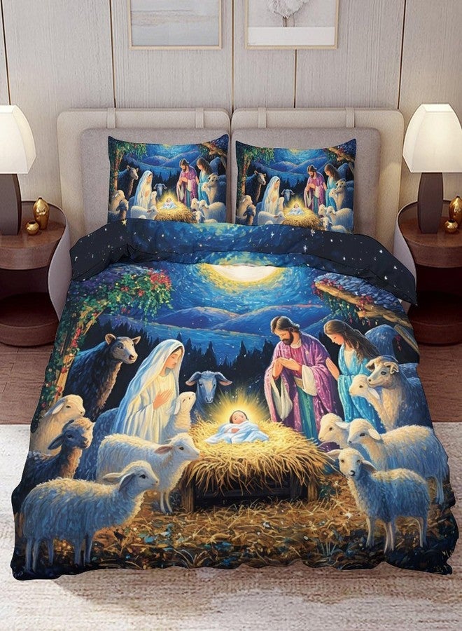 Delerain Comforter Cover Set Queen Size, Christmas Nativity Scene 3-Piece Bedding Set for Women Men Modern Soft Microfiber Bedroom Set Room Decor, 1 Duvet Cover + 2 Pillowcases - Image 1