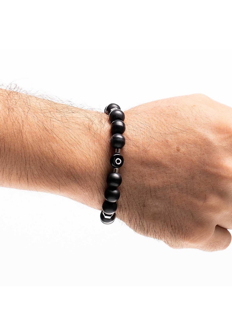CHRYSOSTOMOS Handmade Beaded Men's Bracelet with Matte Black Nail, Silver Hematite and Glass Eye, Durable Silicone - Image 3