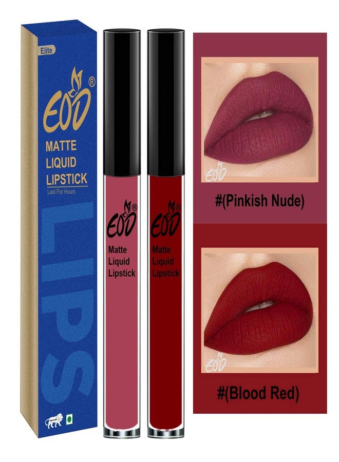 EOD® Soft Matte Kiss Proof Vegan Made in India Liquid Lipstick Long Wearing Set of 2 Lip Gloss(Pinkish Nude, Blood Red) - Image 1