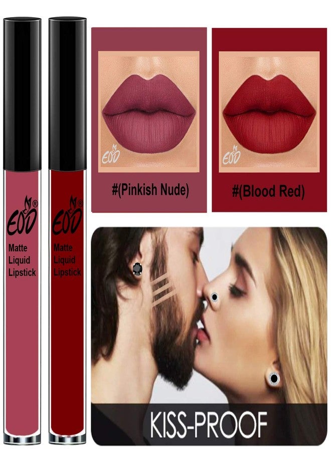 EOD® Soft Matte Kiss Proof Vegan Made in India Liquid Lipstick Long Wearing Set of 2 Lip Gloss(Pinkish Nude, Blood Red) - Image 3