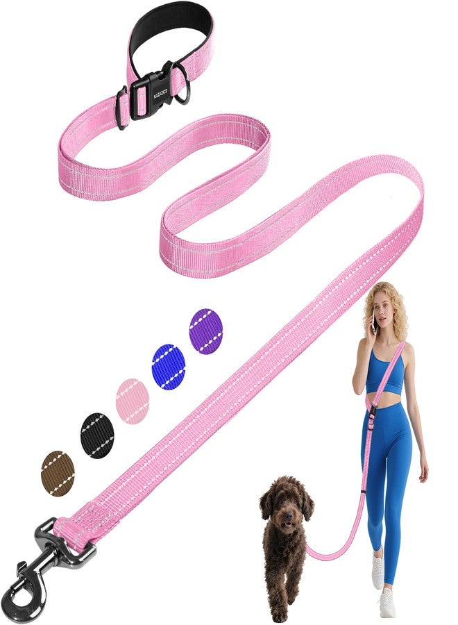 Kazazoo Hands-Free Dog Leash Adjustable Length 5-8 Ft, Waist for Dog Walking, Running for Small &Medium Dogs with Reflective Strips, Ballistic Nylon, Waist Belt, Lightweight Pink - Image 1