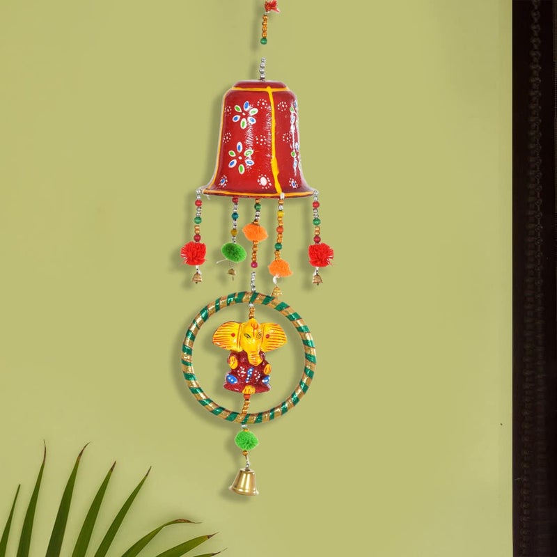 OGGN Big Bell Ganesh Decorative Wall Door Hanging Elephant Latkan Toran Jhumar for Temple Decoration Mandir Decor Traditional Rajasthani Decorative Items for Diwali Big Bell Ganesh - Image 1