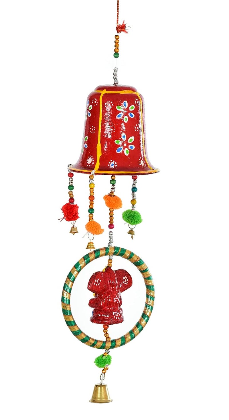 OGGN Big Bell Ganesh Decorative Wall Door Hanging Elephant Latkan Toran Jhumar for Temple Decoration Mandir Decor Traditional Rajasthani Decorative Items for Diwali Big Bell Ganesh - Image 4
