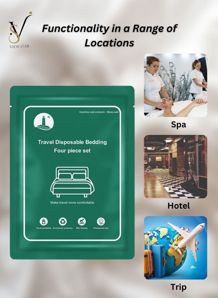 VIEW STAR Viewstar 4 Pieces Disposable Travel Bed Sheet Set, Hotel & Spa Use, Includes 1 Quilt Cover, 1 Bed Sheet, 2 Pillowcases, Portable, Hygienic Bedding for Travel, Business Trips, and Spa Visits - Image 3