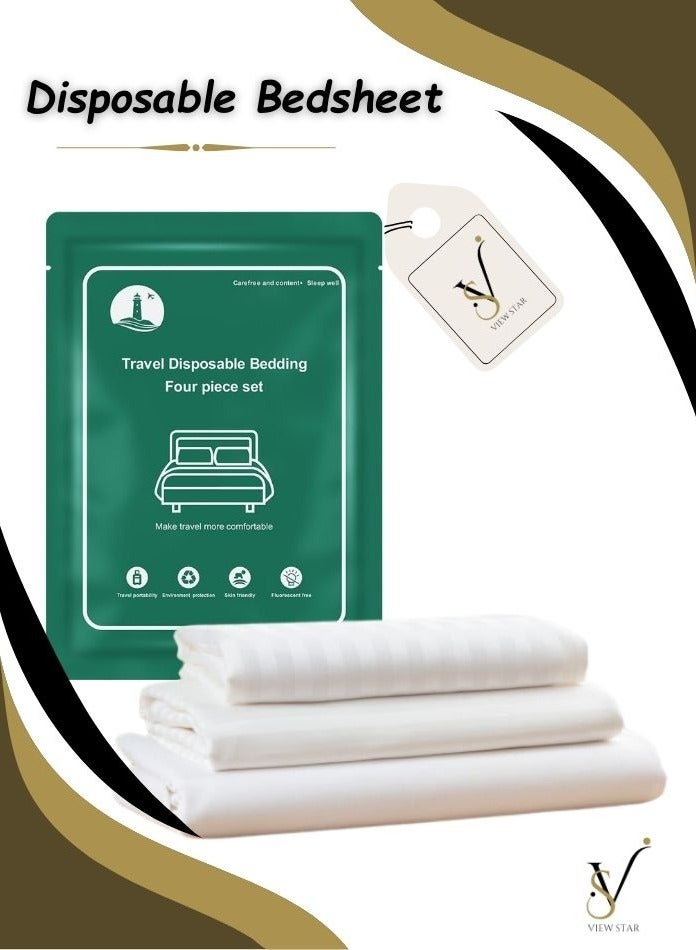 VIEW STAR Viewstar 4 Pieces Disposable Travel Bed Sheet Set, Hotel & Spa Use, Includes 1 Quilt Cover, 1 Bed Sheet, 2 Pillowcases, Portable, Hygienic Bedding for Travel, Business Trips, and Spa Visits - Image 1