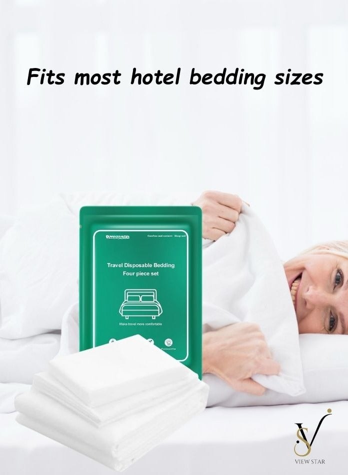 VIEW STAR Viewstar 4 Pieces Disposable Travel Bed Sheet Set, Hotel & Spa Use, Includes 1 Quilt Cover, 1 Bed Sheet, 2 Pillowcases, Portable, Hygienic Bedding for Travel, Business Trips, and Spa Visits - Image 2
