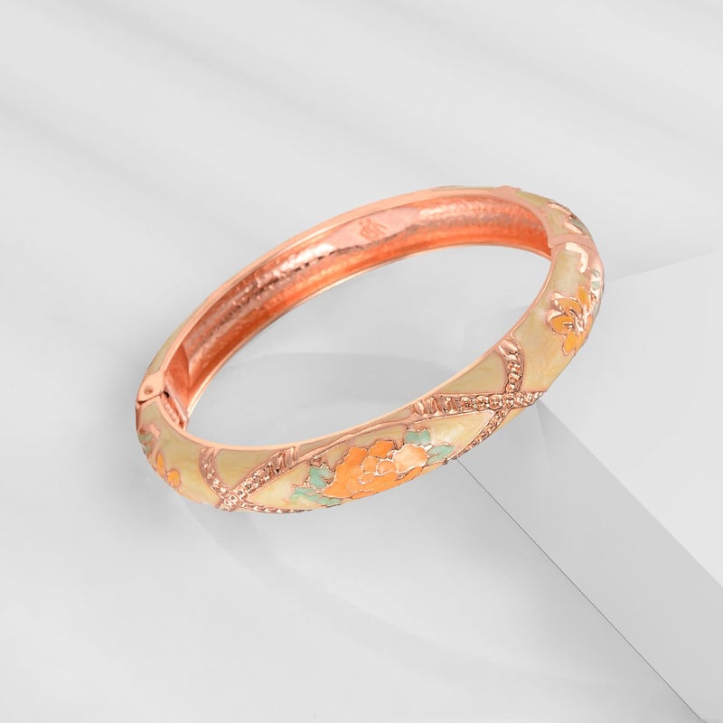 UJOY Bangles 5 Pcs Enamel Jewelry Set Rose Flower Engraved Cloisonne Bracelets Pack in a Box 5PCS Cream Yellow - Image 3