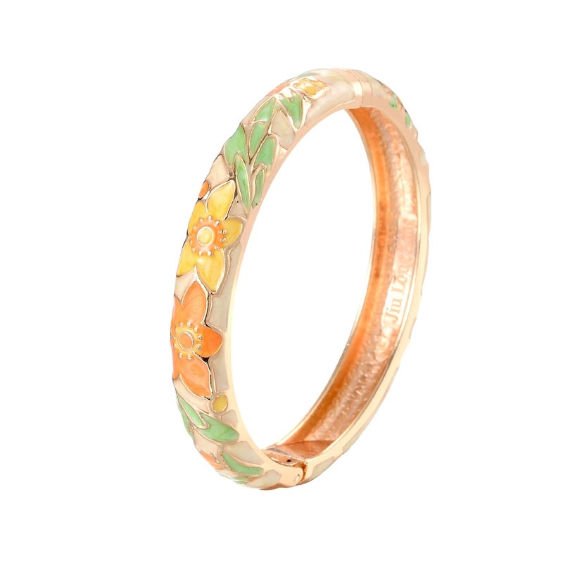 UJOY Bangles 5 Pcs Enamel Jewelry Set Rose Flower Engraved Cloisonne Bracelets Pack in a Box 5PCS Cream Yellow - Image 2