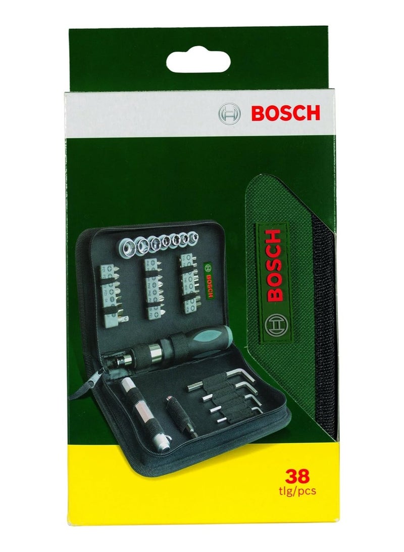 بوش Bosch 38-piece Mixed Screwdriver Set, Cobalt Steel, Compact & Portable, Universal Compatibility, 23 Screwdriver Bits, 7 Nutsetters, Universal Holder, Hex Keys, Ratcheting Driver & Torch - Image 2