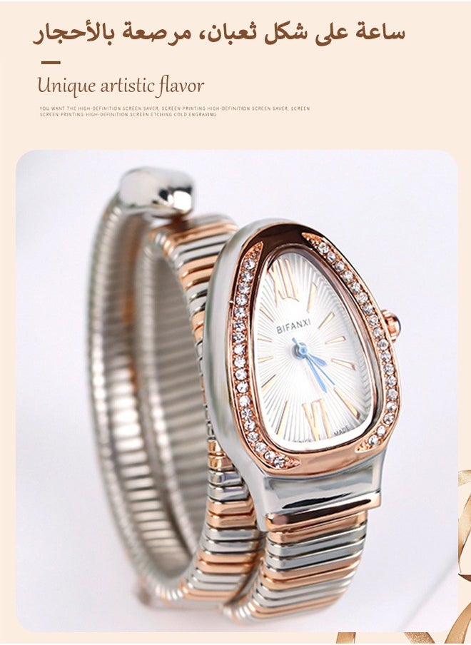 BIFANXI Women's Oval Watch, Snake Quartz Watch, Fashionable and Versatile Diamond Watch  - Image 1