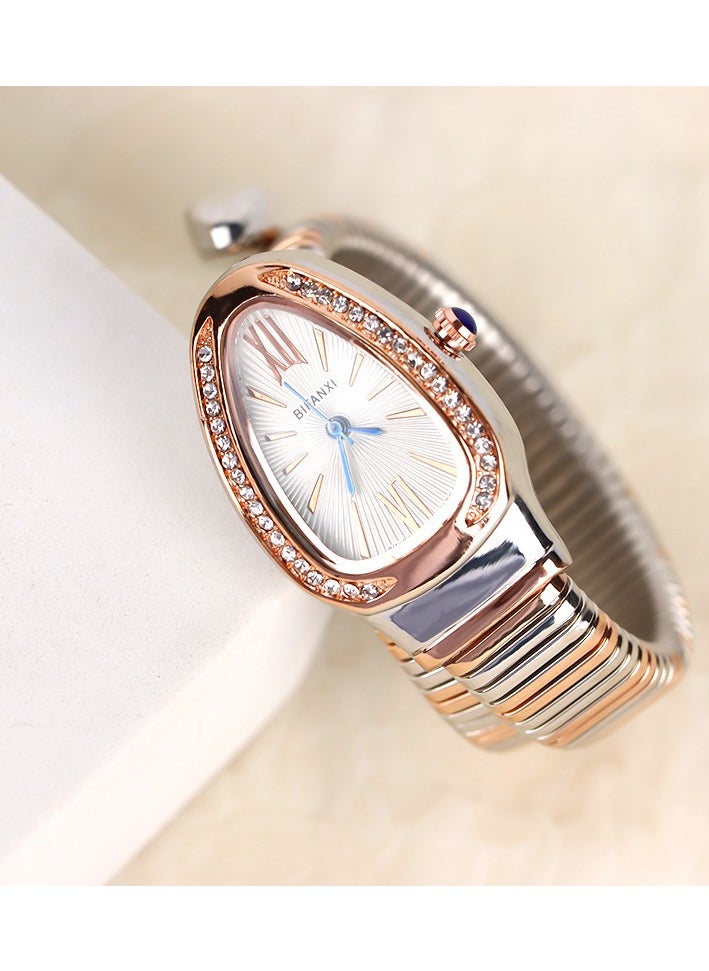 BIFANXI Women's Oval Watch, Snake Quartz Watch, Fashionable and Versatile Diamond Watch  - Image 4