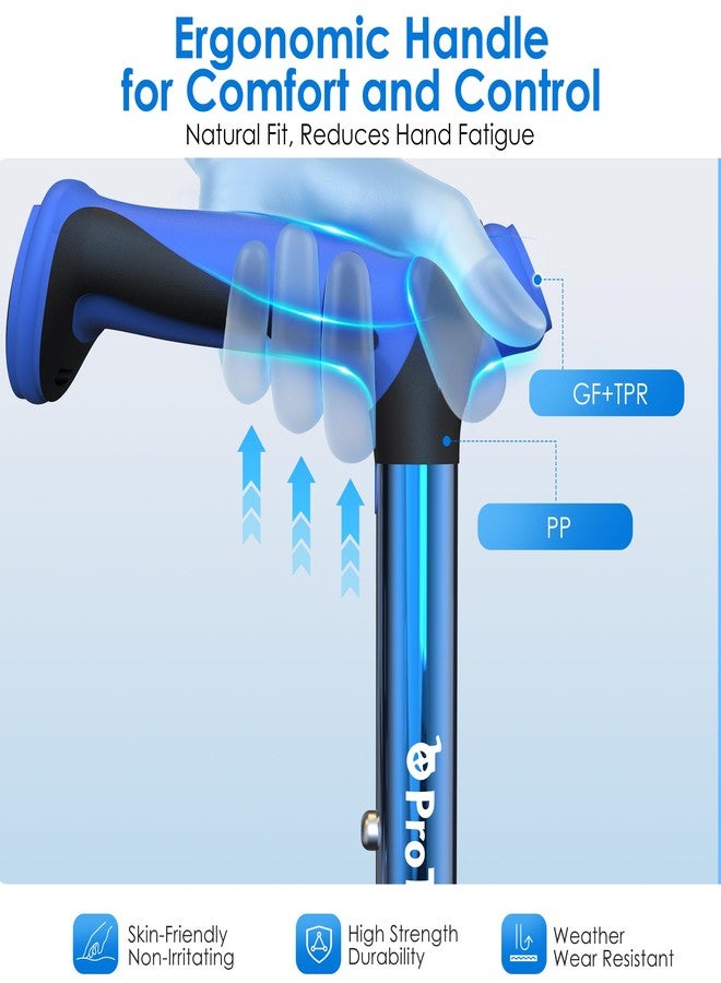 ProTraverse Walking Cane for Men & Women,Foldable,Adjustable,Self Standing Cane with Wrist Strap&Tag,350lbs Heavy Duty,All Terrain,Collapsible Walking Sticks for Seniors & Adults,Blue - Image 3