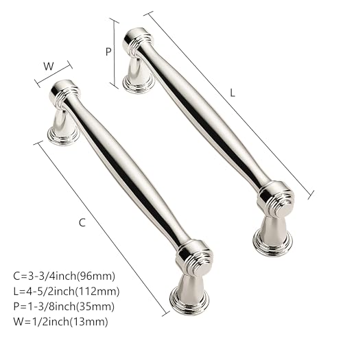 ZAUYX Solid HeavyDuty 10 Pack 334 Inch Hole Center Vibrant Polished Nickel Cabinet pulls is Suitable for Kitchens cabinets vanities Bathroom cabinets - Image 3