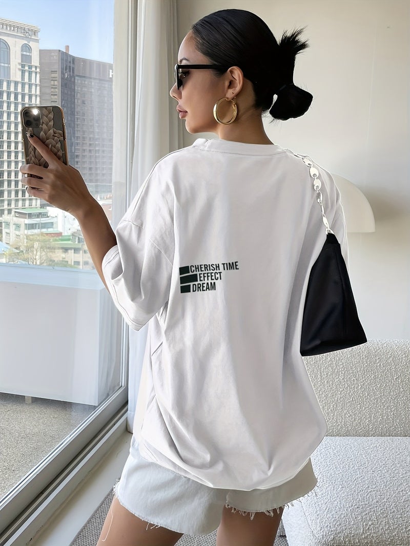 Women's Y2K Korean Style Oversized T - Shirt - Short Sleeve Top with Longline Length, Round Neck Summer Tee for Korean Fashion Outfits (Non - Stretch) - White / XS - Image 3