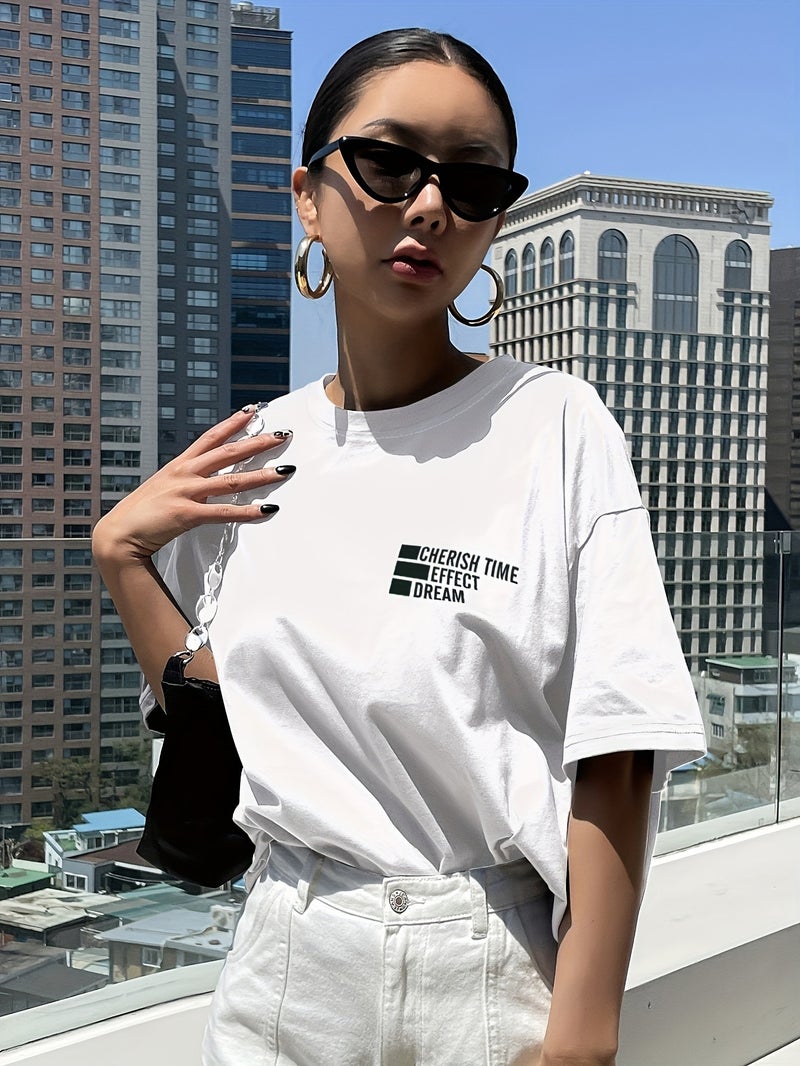 Women's Y2K Korean Style Oversized T - Shirt - Short Sleeve Top with Longline Length, Round Neck Summer Tee for Korean Fashion Outfits (Non - Stretch) - White / XS - Image 2