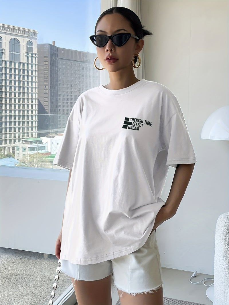 Women's Y2K Korean Style Oversized T - Shirt - Short Sleeve Top with Longline Length, Round Neck Summer Tee for Korean Fashion Outfits (Non - Stretch) - White / XS - Image 4