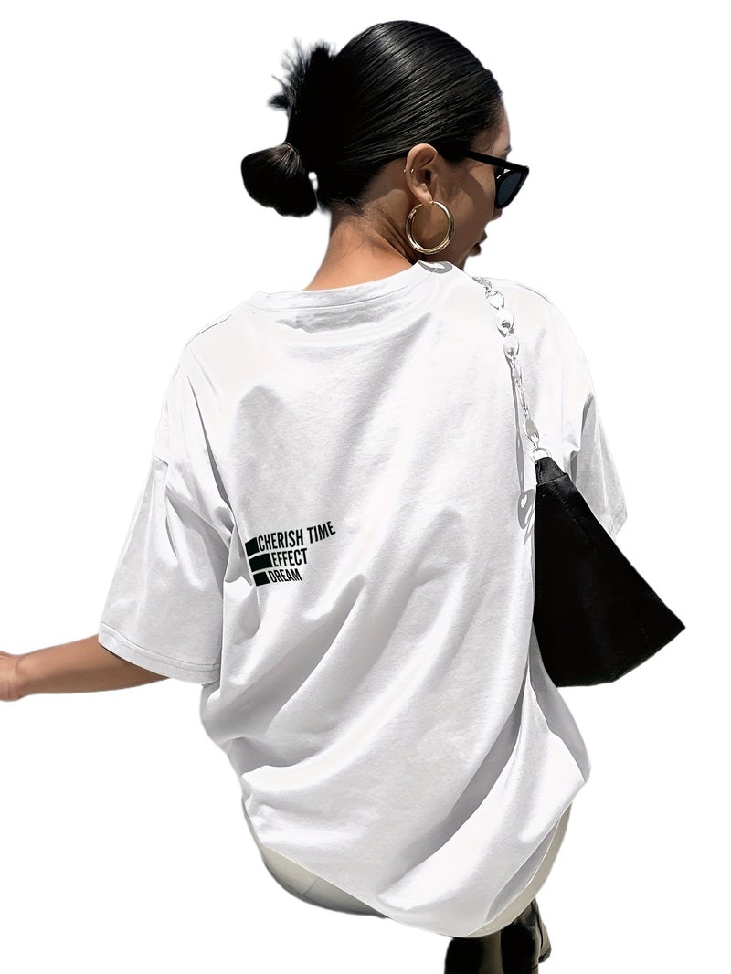 Women's Y2K Korean Style Oversized T - Shirt - Short Sleeve Top with Longline Length, Round Neck Summer Tee for Korean Fashion Outfits (Non - Stretch) - White / XS - Image 1