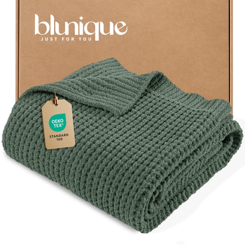 blunique Waffle Knit Throw Blanket Luxury Cozy Chunky Knit Throw Blanket for Couch 50 x 60 Inch Thick UltraSoft Feather Yarn Knitted Blanket for Sofa Bed Home Decor  Sage