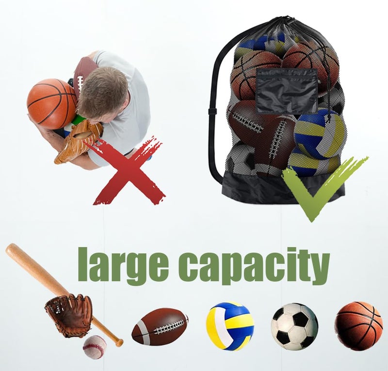 TRKETK Large Mesh Ball Bag with Adjustable Straps Diving Equipment Large Capacity 10-15 Balls Shoulder Bag Storage Bag for Football, Volleyball, Rugby (75 x 100 cm) - Image 4
