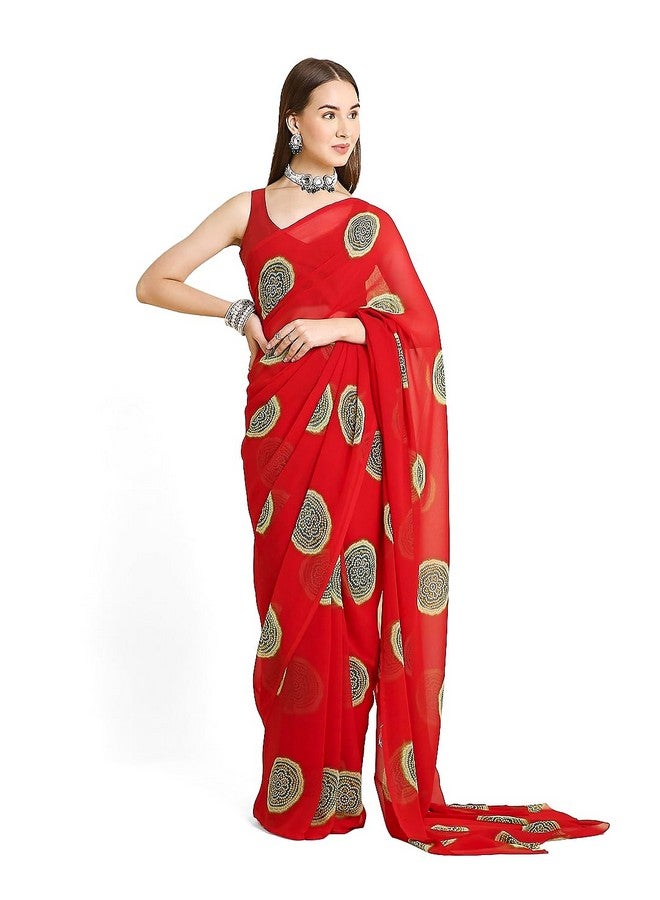 RATAN Women's Georgette Bandhani Printed Saree with Unstitched Blouse Piece (GOPI-BP-21920_Red) - Image 1