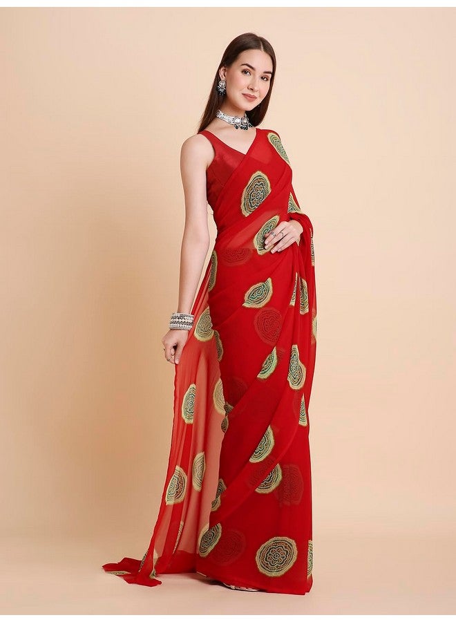 RATAN Women's Georgette Bandhani Printed Saree with Unstitched Blouse Piece (GOPI-BP-21920_Red) - Image 4