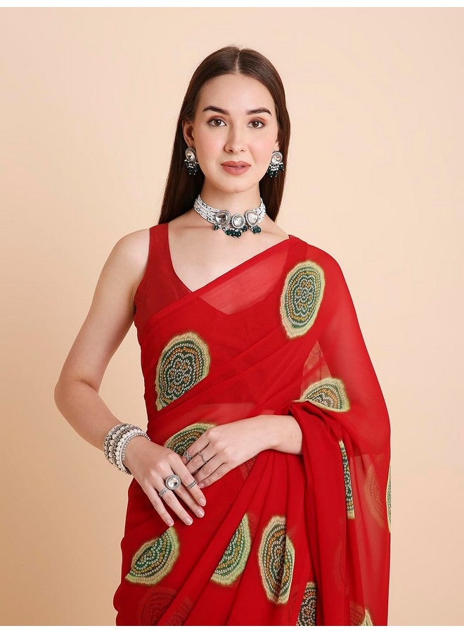 RATAN Women's Georgette Bandhani Printed Saree with Unstitched Blouse Piece (GOPI-BP-21920_Red) - Image 2