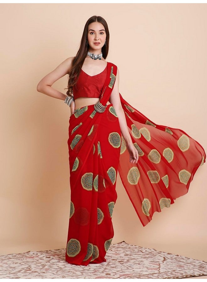 RATAN Women's Georgette Bandhani Printed Saree with Unstitched Blouse Piece (GOPI-BP-21920_Red) - Image 5