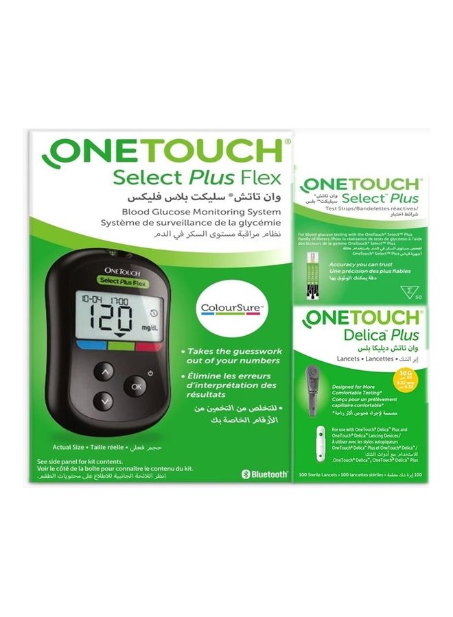 One Touch Select Plus Flex Glucose Monitor Test Strips 50s Delica Lancet 100s - Image 1