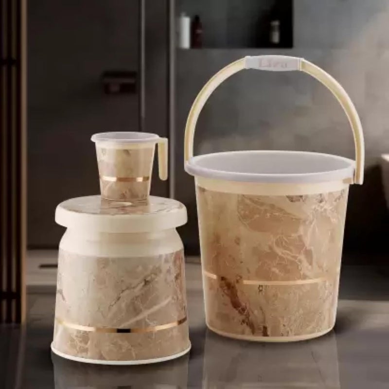 Liza LIZA 3 pcs Bathroom Accessories Set Plastic Bath Set Bathroom Bucket 20Ltr Mug and Stool 3 Piece Combo Set for Home Kitchen Bathroom Liza Orry 3 Beige R0450  - Image 2