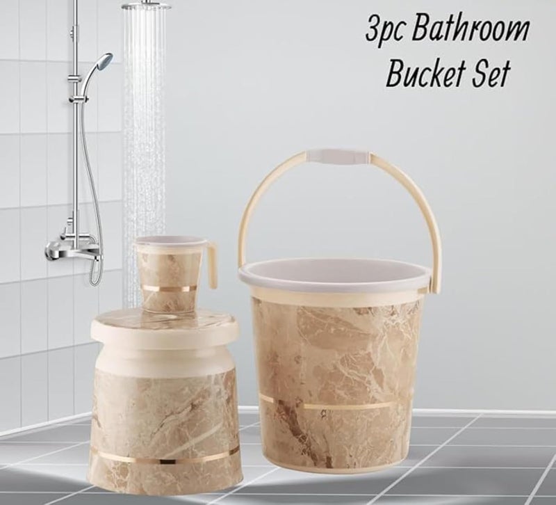 Liza LIZA 3 pcs Bathroom Accessories Set Plastic Bath Set Bathroom Bucket 20Ltr Mug and Stool 3 Piece Combo Set for Home Kitchen Bathroom Liza Orry 3 Beige R0450  - Image 3