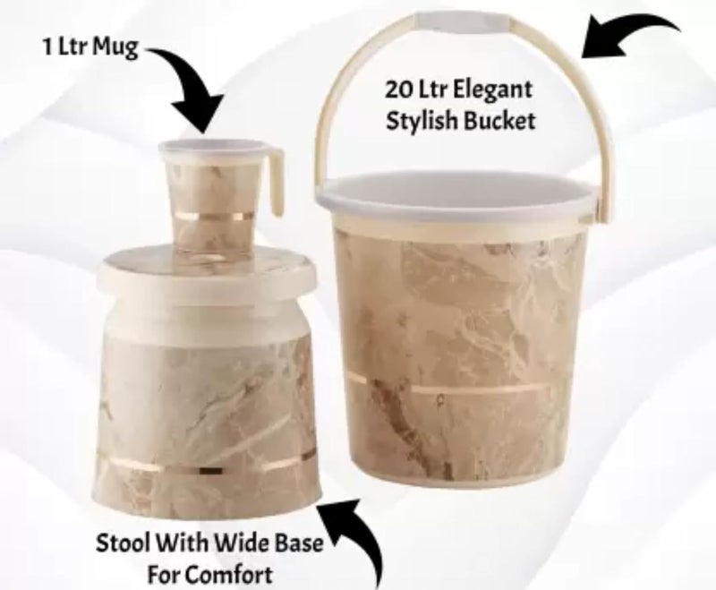 Liza LIZA 3 pcs Bathroom Accessories Set Plastic Bath Set Bathroom Bucket 20Ltr Mug and Stool 3 Piece Combo Set for Home Kitchen Bathroom Liza Orry 3 Beige R0450  - Image 5