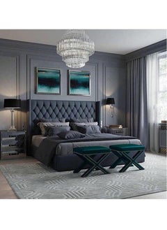 R2R FURNITURE GIORDANI Velvet Upholstered Tufted Bed Queen size (160 x 200) with Mattress 