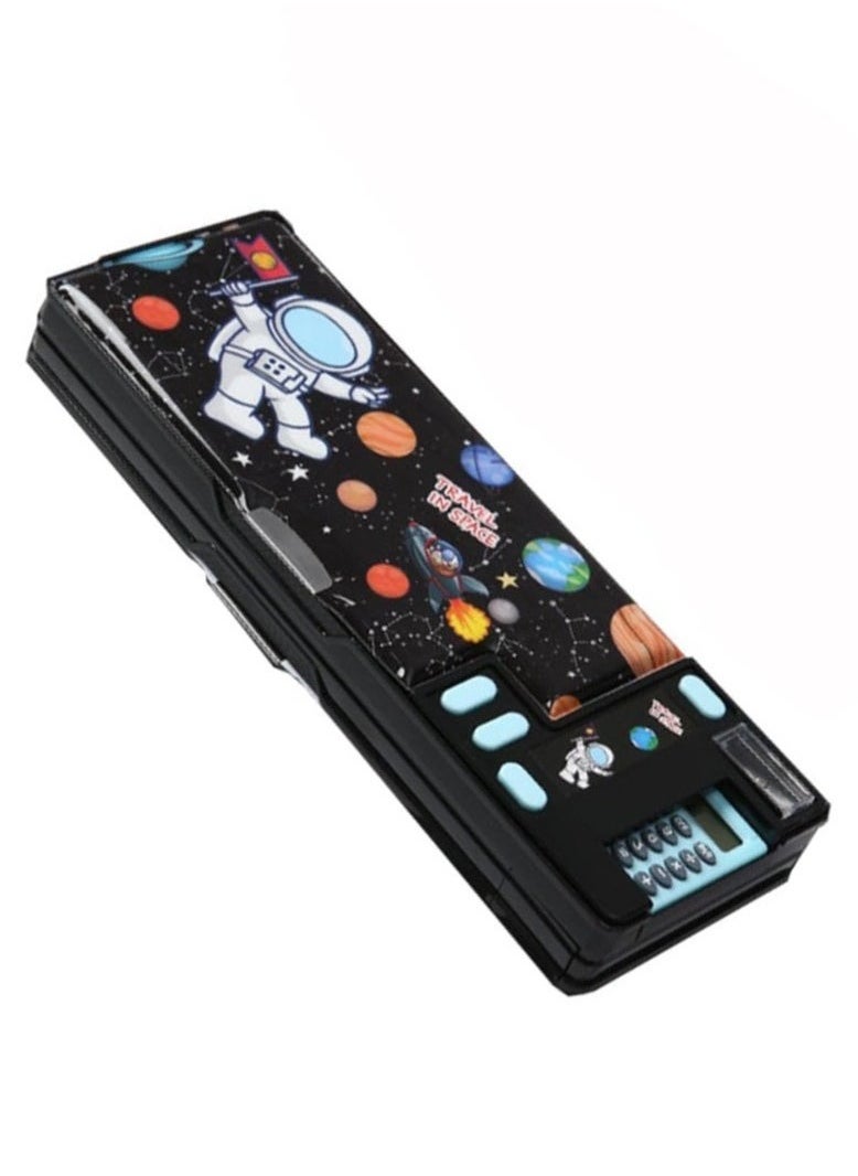 Generic Pop Up Multifunction Pencil Case for Kids, with Calculator Sharpener Cute School Supplies Multifunction Stationery Organizer Space Gift for Kids Teens Black  - Image 1