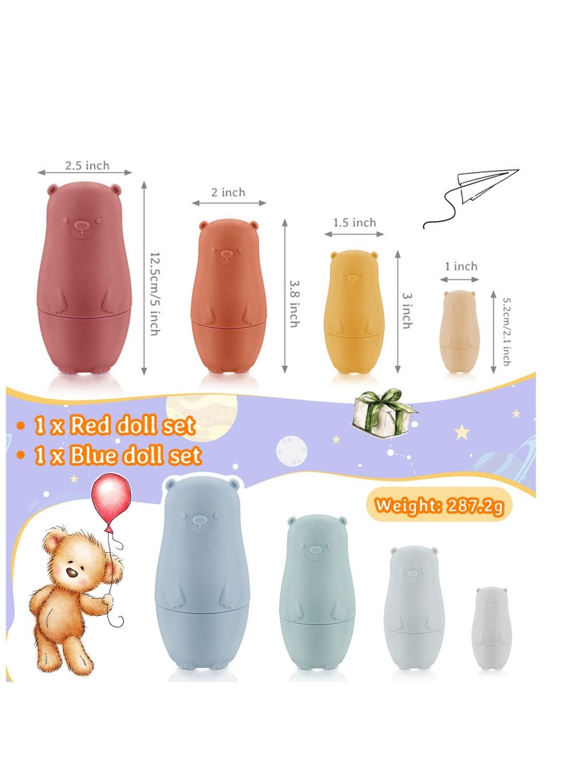 Barakah 8 Pieces Russian Nesting Dolls Silicone Matryoshka Doll Educational Stacking Nesting Dolls for Toddlers Vivid Silicone Nesting Dolls Food Grade Baby Teether for Kids (Bear) - Image 2