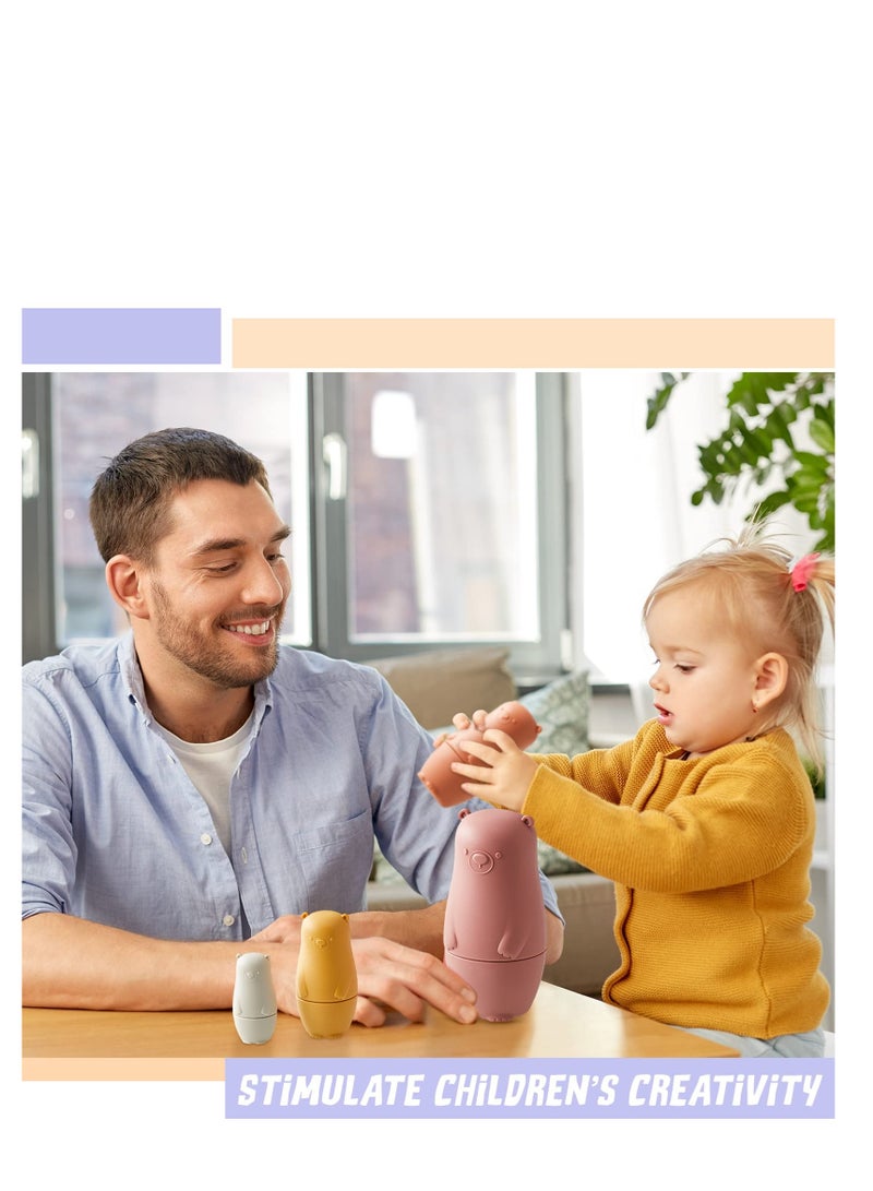 Barakah 8 Pieces Russian Nesting Dolls Silicone Matryoshka Doll Educational Stacking Nesting Dolls for Toddlers Vivid Silicone Nesting Dolls Food Grade Baby Teether for Kids (Bear) - Image 3