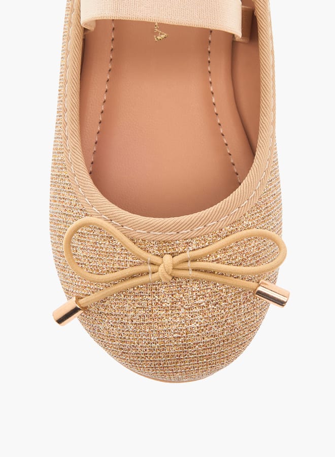 Flora Bella By Shoexpress Girls Textured Bow Applique Ballerina Shoes with Elasticated Strap - Image 4