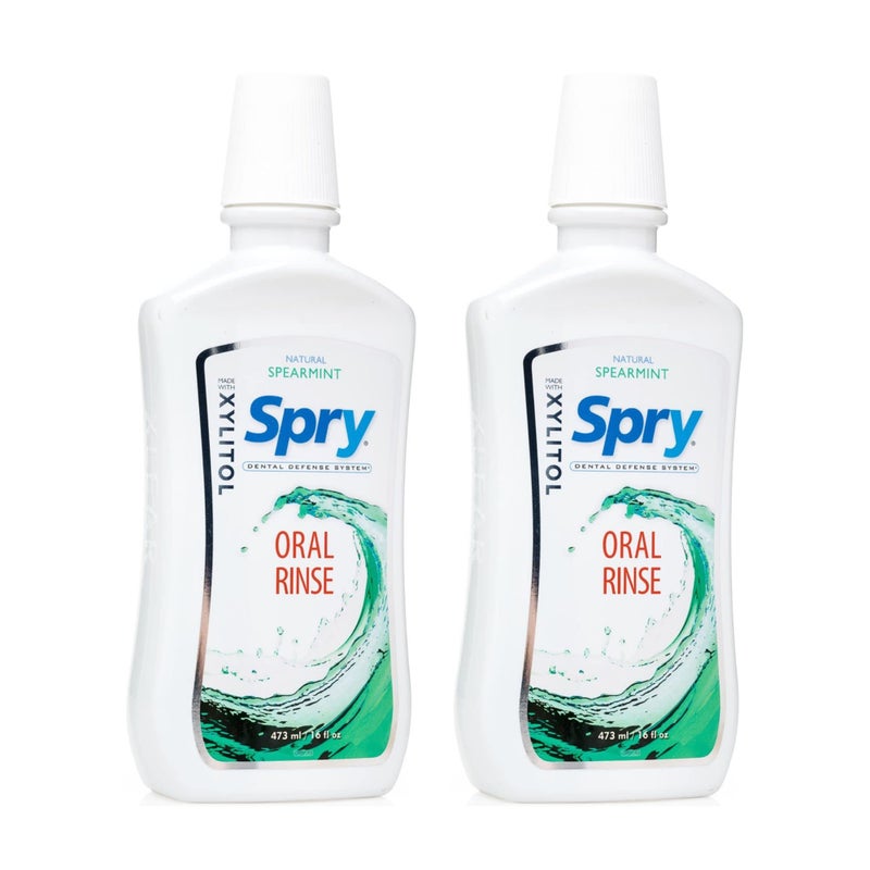 Spry Natural Xylitol Mouthwash Fluoride Free with Enamel Support, Gentle Alcohol Oral Rinse, Non-GMO, Spearmint - 16 fl oz (Pack of 2) - Image 1