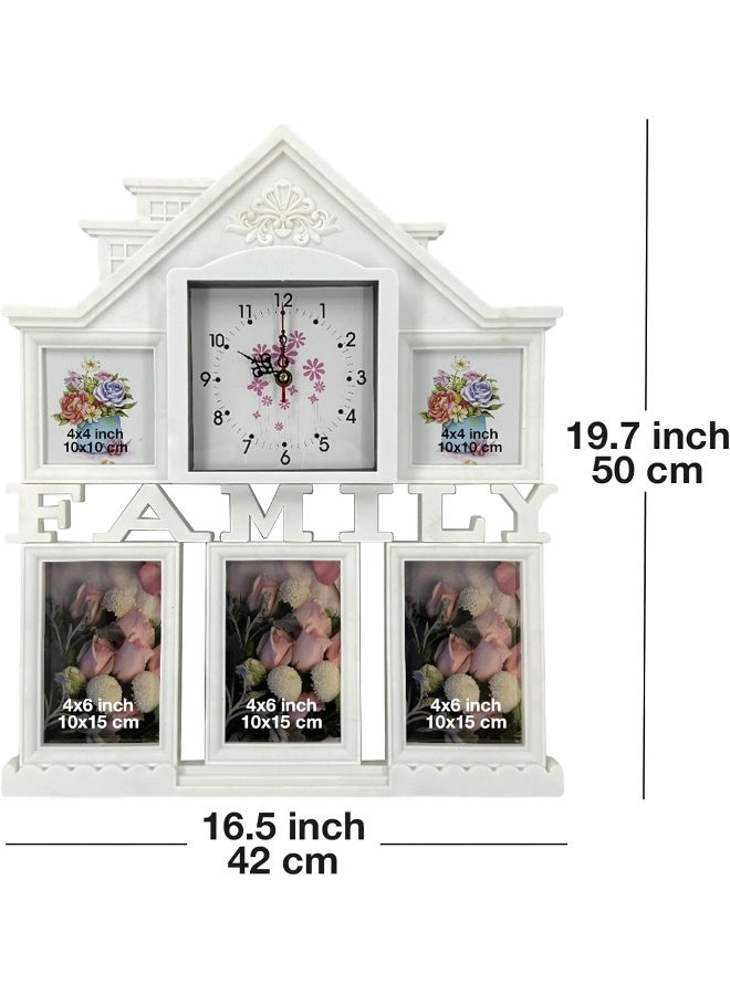 Decorhills DECORHILLS FRAMES & DECOR Plastic Family Design Multi Pictures Collage Photo with Time Clock, Wall Mount Display, White, 1-Pc  - Image 4
