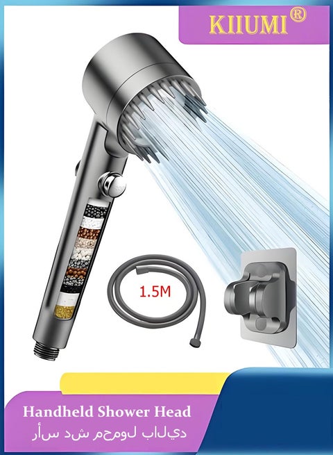 Handheld Shower Head with 1.5m Hose and Bracket, Pressurised Shower Head with Hard Water Filter,  3 Spray Modes Hand Held Shower，for Household, Pet Bath