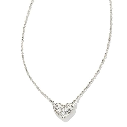 Kendra Scott Ari Silver-Plated Brass Pave Crystal Heart Necklace in White Crystal, Fashion Jewelry For Women - Image 1