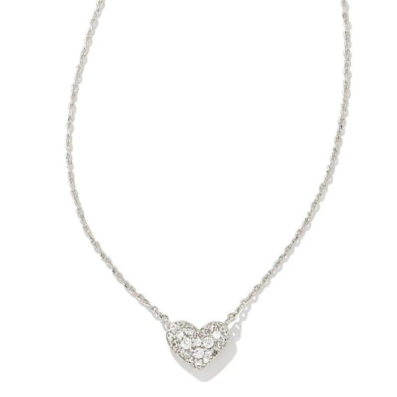 Kendra Scott Ari Silver-Plated Brass Pave Crystal Heart Necklace in White Crystal, Fashion Jewelry For Women - Image 5