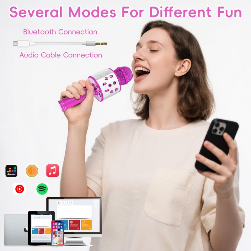 KIDWILL Wireless Bluetooth Karaoke Microphone for Kids, 5-in-1 Portable Handheld Karaoke Mic Speaker Player Recorder with Adjustable Remix FM Radio for Kids Girls Boys Teens Birthday-Hot Pink - Image 4