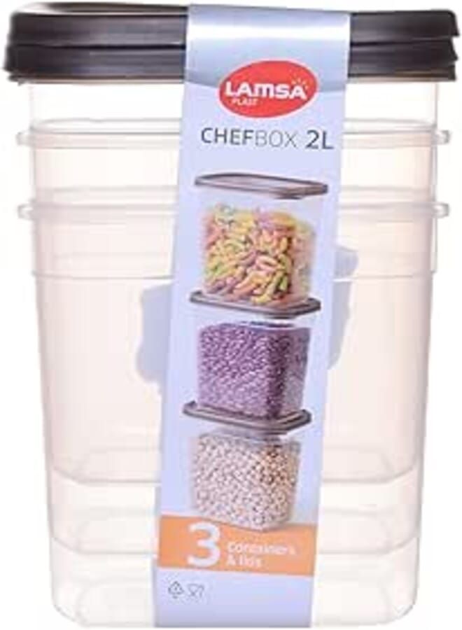 Plastic Food Storage Container Set Of 3 Pieces 2 Liter - Multiple colors
