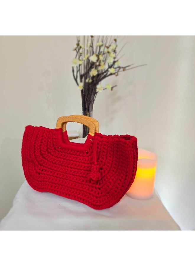 RandSac Red Wave Crochet Handbag with Wooden Handles - Image 3