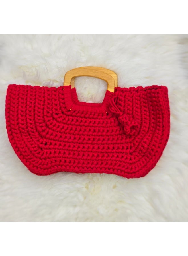 RandSac Red Wave Crochet Handbag with Wooden Handles - Image 1