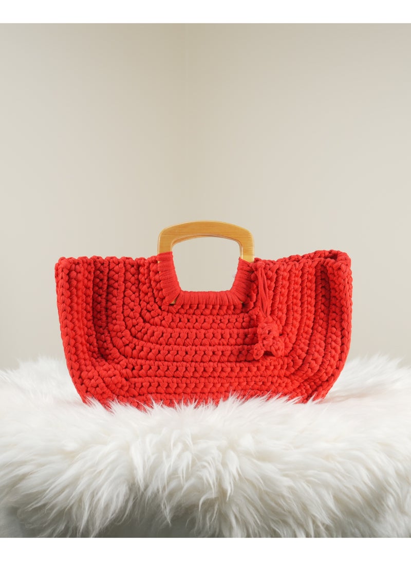 RandSac Red Wave Crochet Handbag with Wooden Handles - Image 4