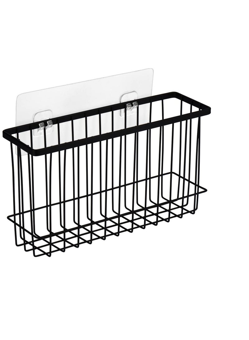 Kitchen Hanging Basket, Wall Mounted Organizer Basket, Kitchen Hanging Storage Basket with Self-adhesive Sticker, No Drilling Metal Organizer Basket for Cabinet, Kitchen, Pantry, Bathroom  - Image 1