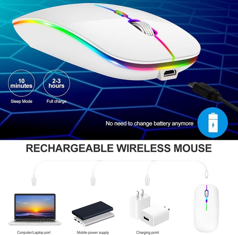 KLO LED Rechargeable Mouse(BT5.2+Type-C+USB2.4G) Bluetooth Mouse for MacBook/MacBook air/Pro/iPad/Laptop/Notebook/pc/Chromebook (LED/White) - Image 5